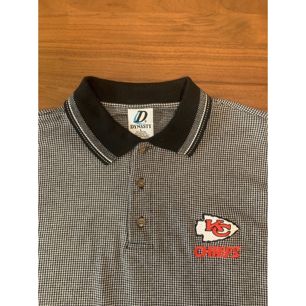 Vintage Kansas City Chiefs Dynasty Polo Shirt Mens L Houndstooth Gray NFL KC